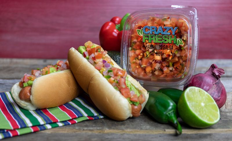 Caliente hot dog recipe made with hot & spicy guacamole and habanero salsa